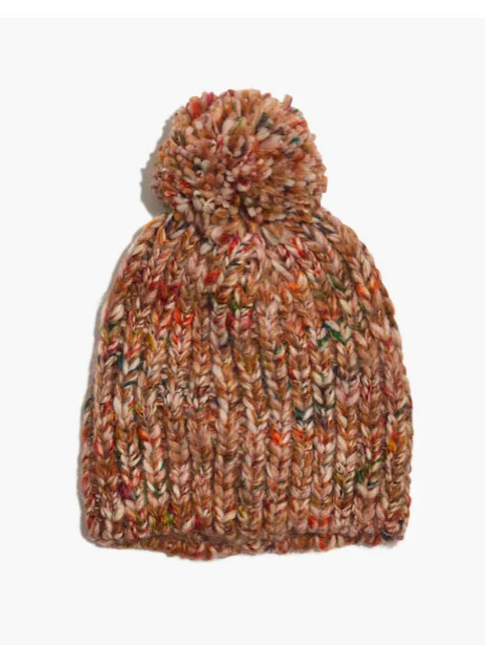 Madewell Chunky Pom Pom Wool Blend Beanie in Marled Cider Cabincore Gorpcore